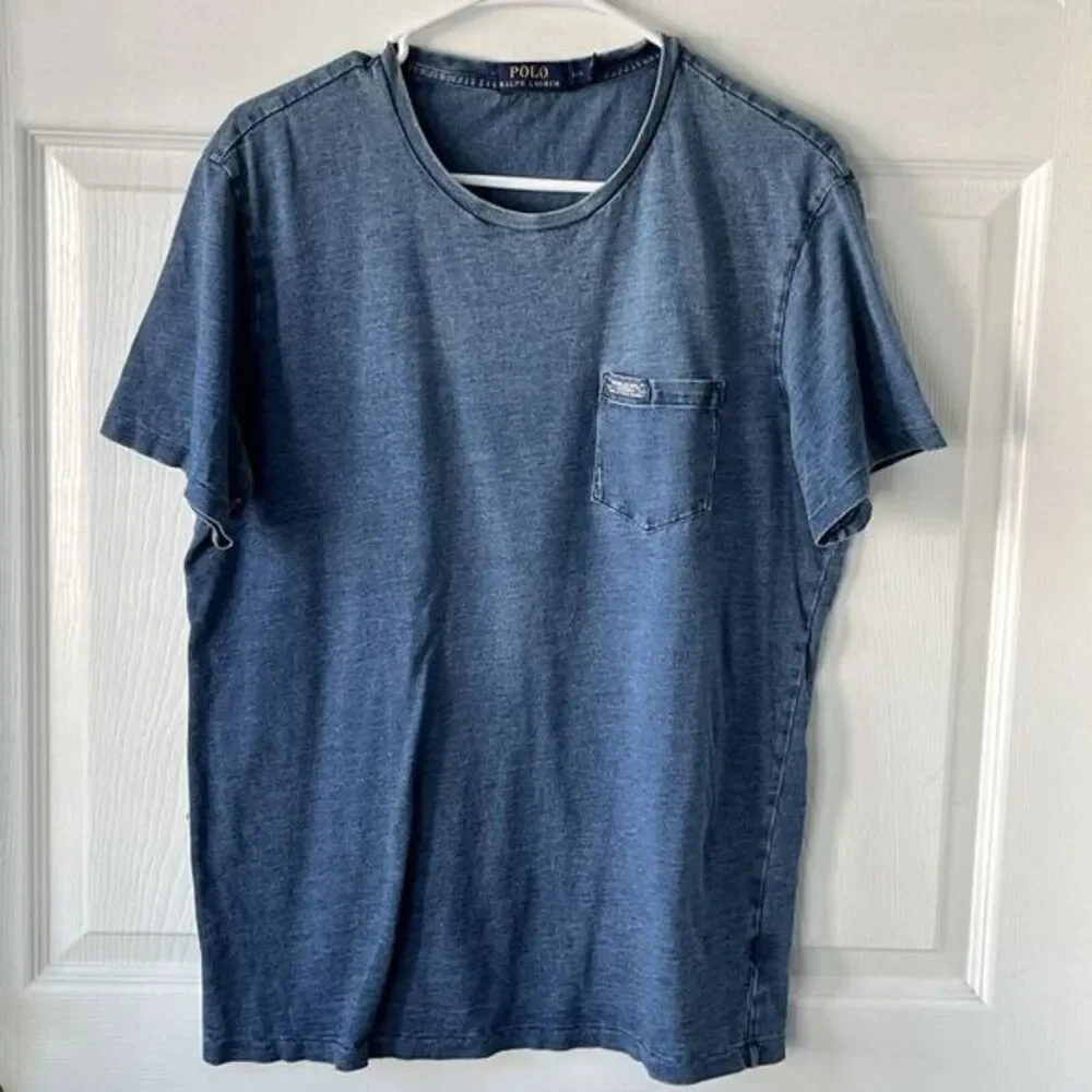 Polo Ralph Lauren Denim Pocket T-Shirt Men L Blue Knit Short Sleeve Casual Chore